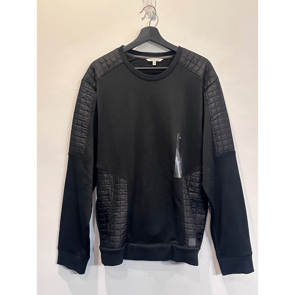 Calvin Klein Jeans Mens XL Black Quilted Mixed Media Sweatshirt 41MK257 NWT